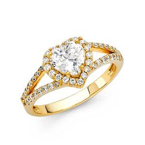 14K Yellow Gold Heart Solitaire Engagement Ring